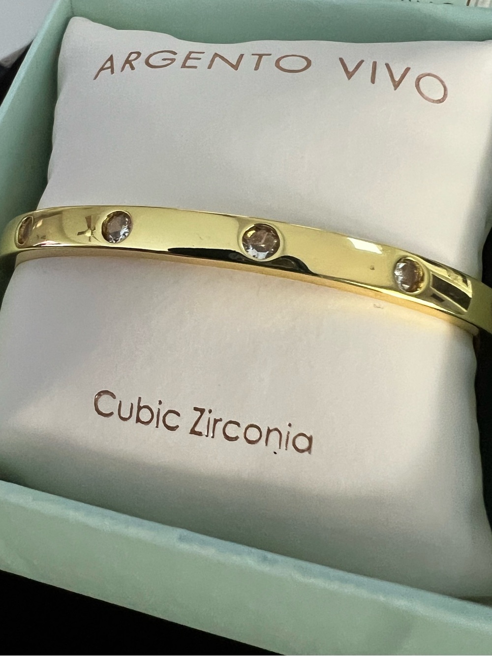 Argento Vivo Love Gold Plated Cubic Zirconia Crystal Women’s Bangle Bracelet NIB